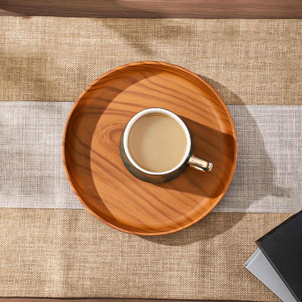 Wooden Serving Tray - 1PC Plastic Round Dessert Plate Japanese-style