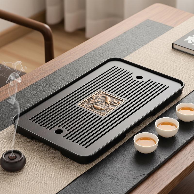 Wooden Serving Tray - Double-Layer Wooden Tea Tray With Drainage