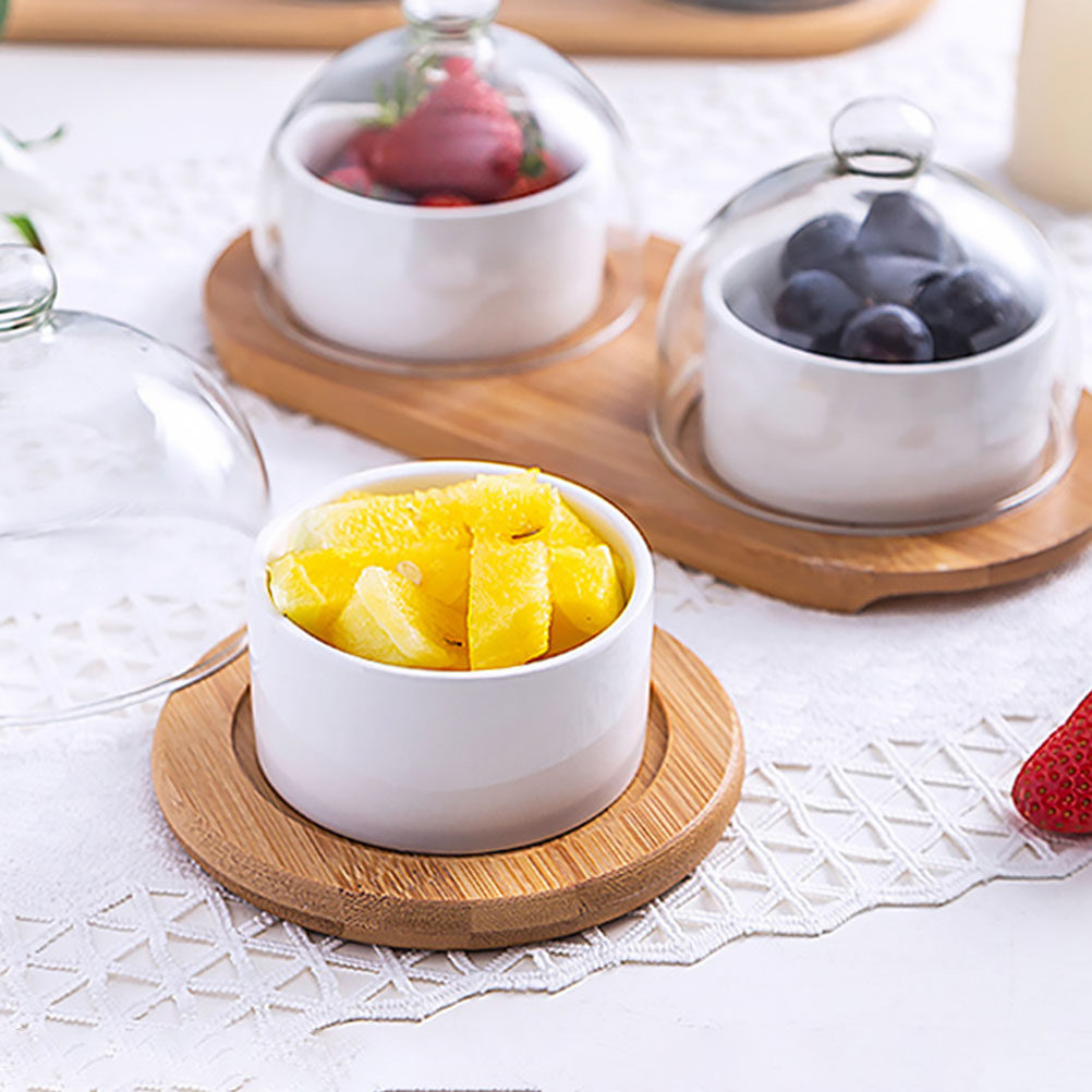 Wooden Serving Tray - 1Set Elegant Ceramic Dessert Bowl Set