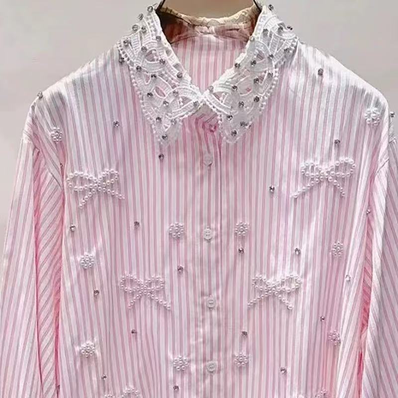 Luxury Lifestyle Women - Luxury Style Pears Beads Stitch Blouses