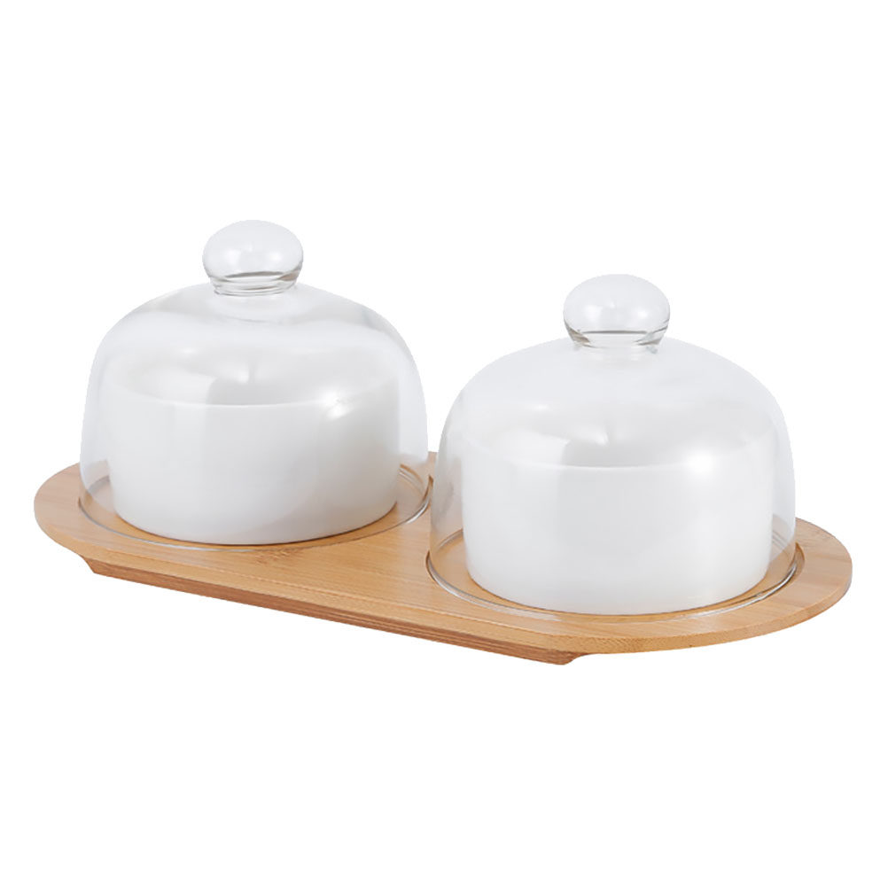 1Set Elegant Ceramic Dessert B - Wooden Serving Tray 评论和价格